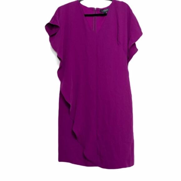 Lauren Ralph Lauren Fuchsia Dress diagonal ruffle‎ - Picture 1 of 11